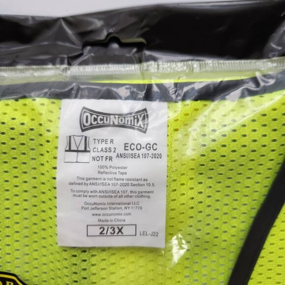 3 OccuNomix Mens Class 2 Mesh Single Stripe Safety Vest, Neon Yellow 2/3X - Picture 3 of 8